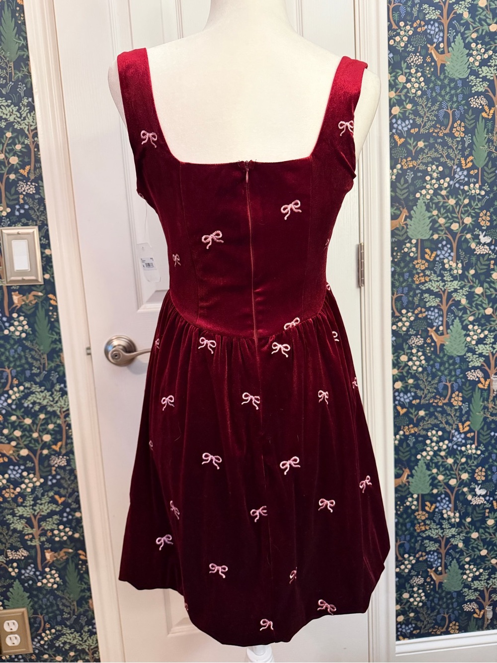 Altar'd State Wine Velvet Mini Dress with Pink Bow Embroidery - Picture 5 of 7